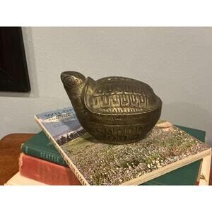 Vintage Turtle Tortoise Betel Nut Box 6" x 4" Brass Metal Cambodia